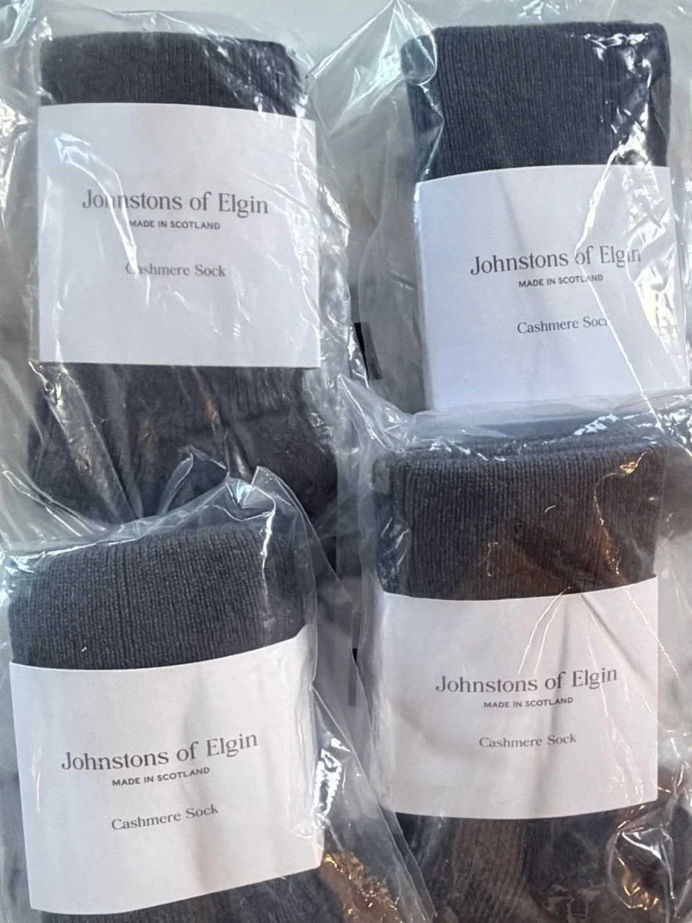 NWT 4  Johnstons of Elgin Ribbed Cashmere-Blend Socks in Charcoal Gray - Picture 4 of 7